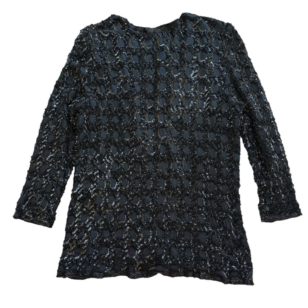 Vintage Scala Black Beaded Sequin Evening Jacket Art Deco Glam Cocktail Party L - Picture 7 of 9